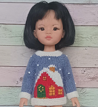 Вязанный свитер со сложным орнаментом на куклу Paola Reina 33 см, Новогодний домик